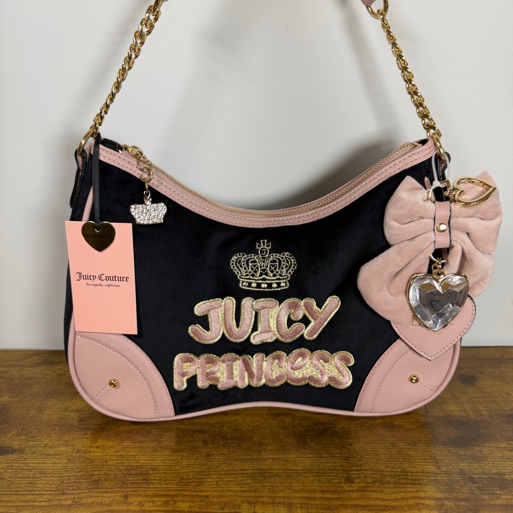 New Juicy Couture American Princess Shoulder Handbag Y2K Black Pink Bow Cute